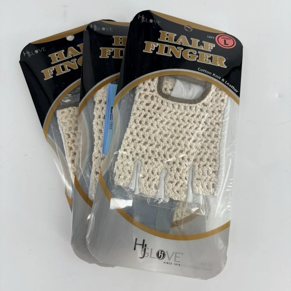 HJ Knit & Leather Knit Half Finger LEFT Hand GOLF GLOVE Womens Large (Lot of‎ 3)